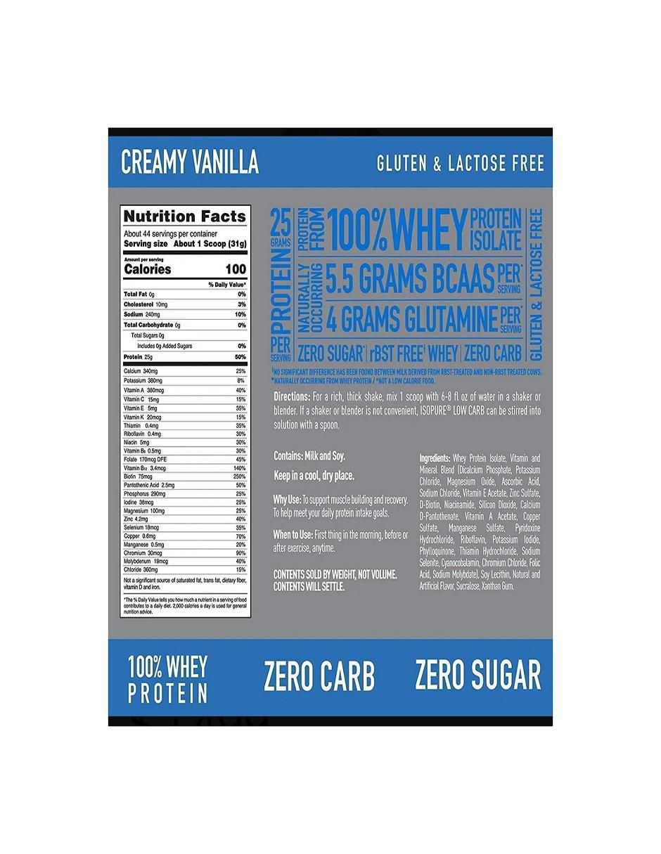 Proteína Isopure sabor vainilla de 1 kg