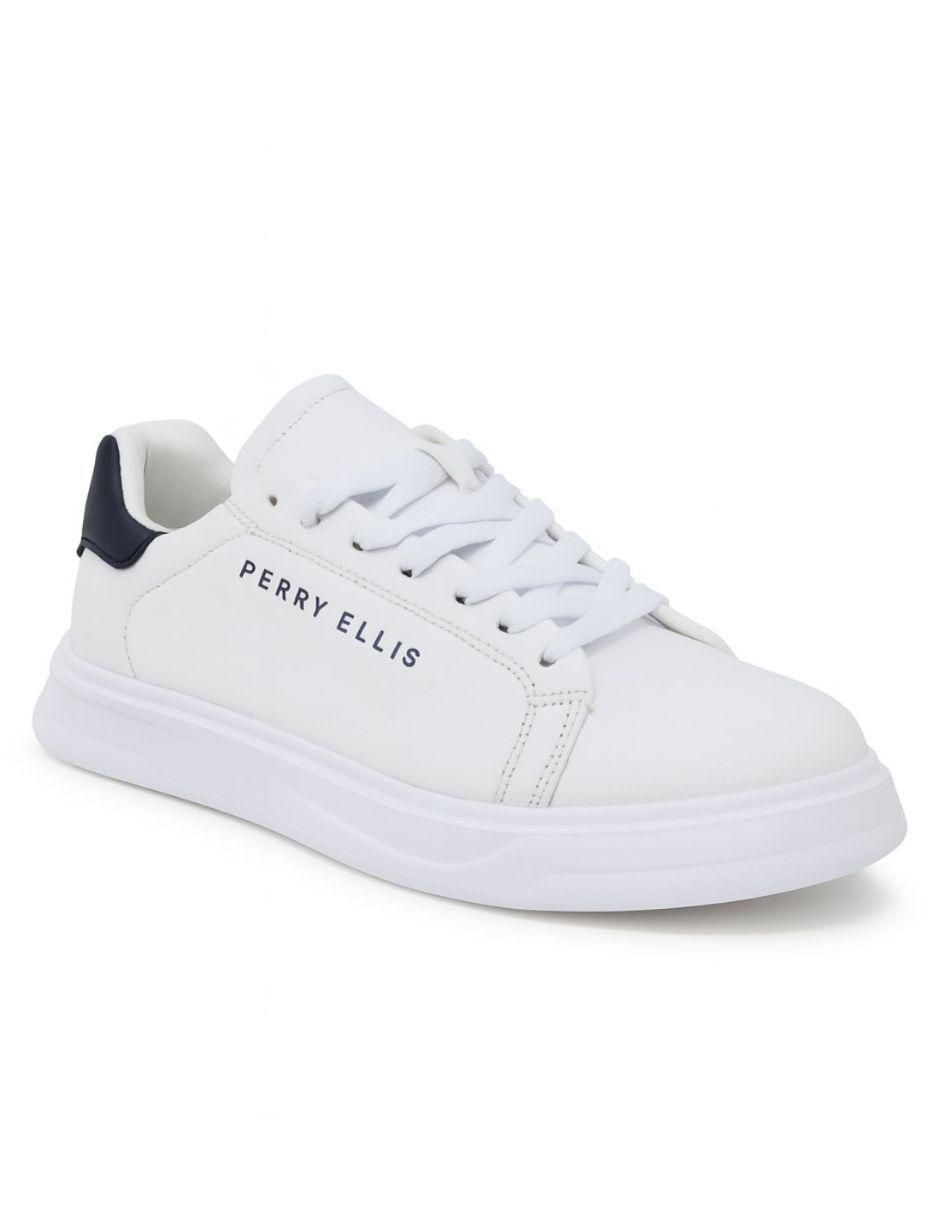 Tenis Sneaker Blanco Con Tonos Azul Marino para hombre Tenis Sneaker Blanco Con Tonos Azul Marino para hombre