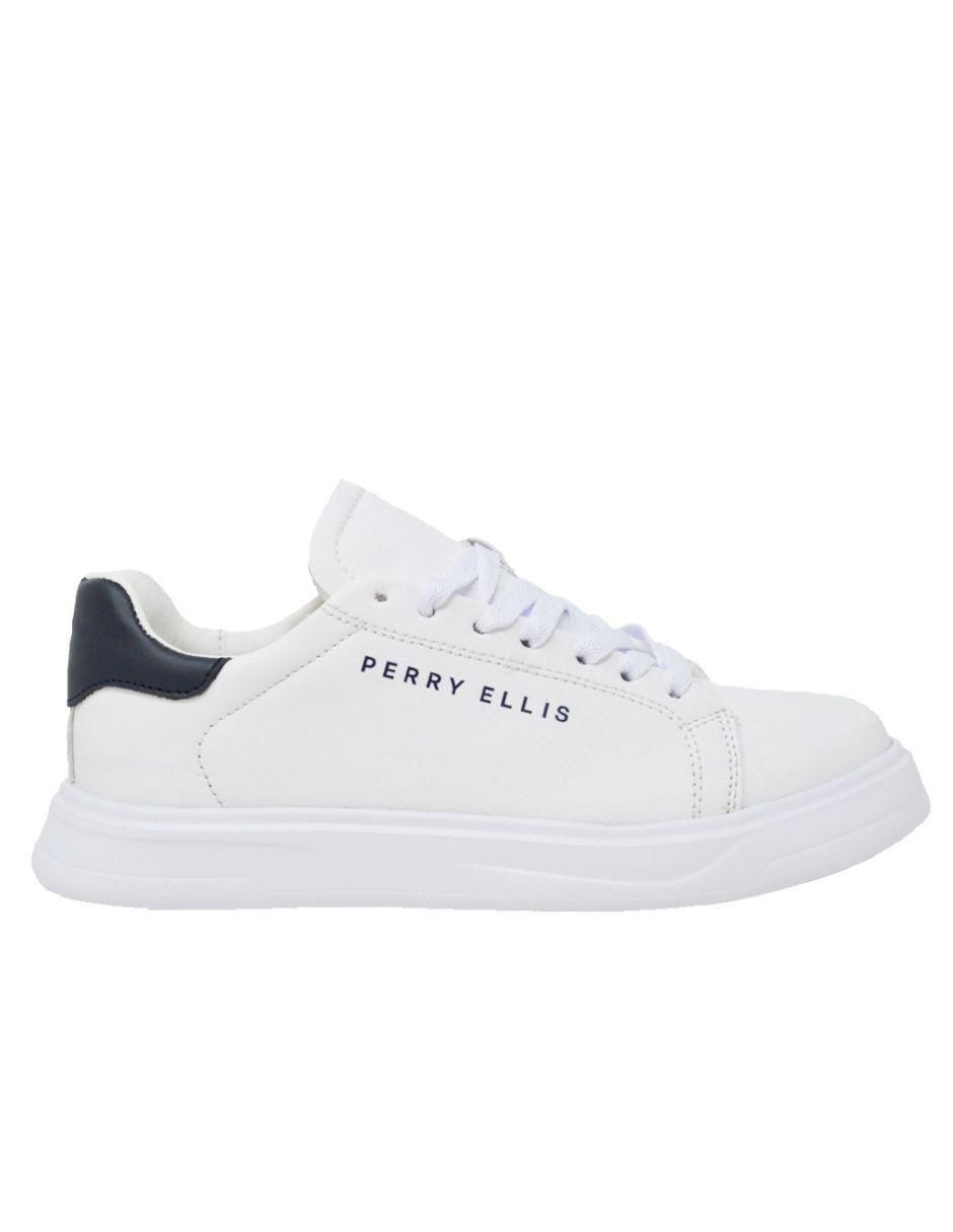 Tenis Sneaker Blanco Con Tonos Azul Marino para hombre