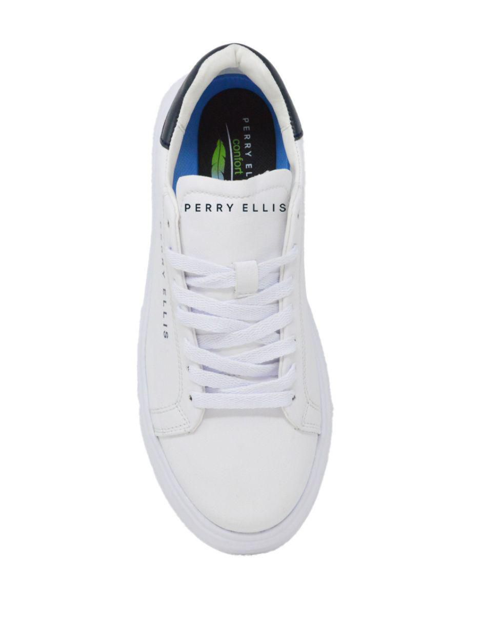 Tenis Sneaker Blanco Con Tonos Azul Marino para hombre 8